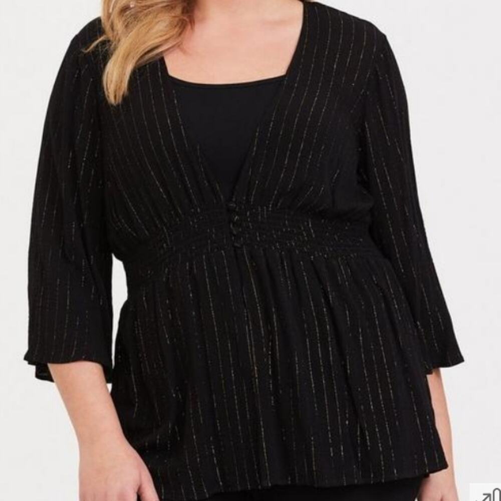 Torrid Gauze Button Front Smocked Babydoll Blouse Black size 4